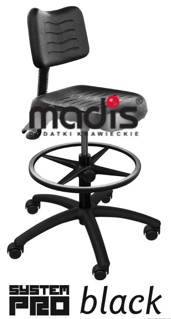 Krzesło SYSTEM PRO BLACK na kółkach na miękkie podłoże z podnóżkiem relaksacyjnym