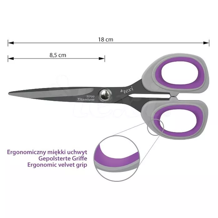 Nożyczki krawieckie 18 cm TEXI TITANIUM Ti700  z tytanowymi ostrzami