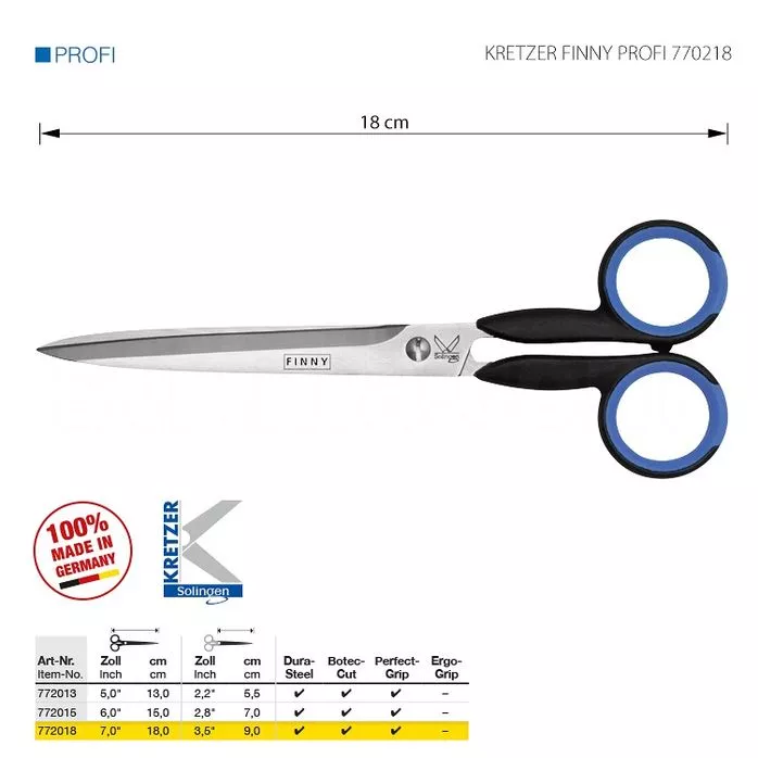 KRETZER FINNY PROFI 772018 - Nożyczki krawieckie, ostre czubki
