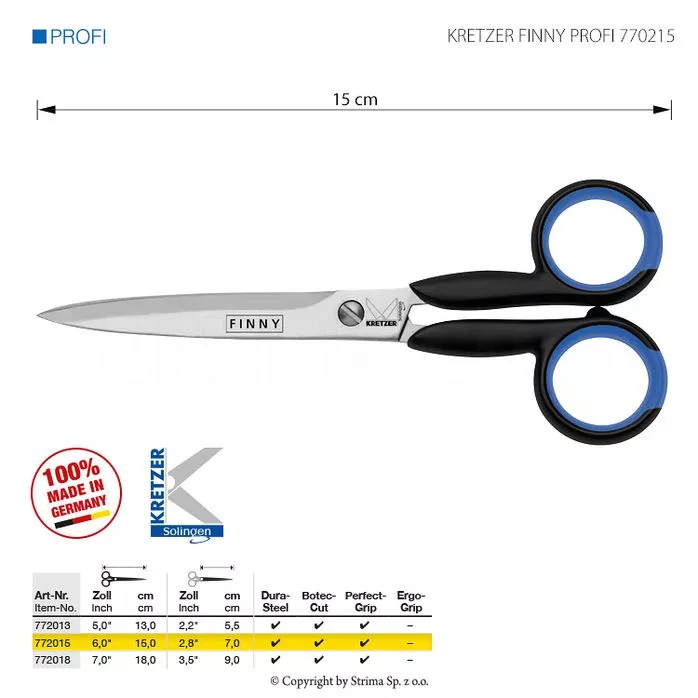 KRETZER FINNY PROFI 772015 - Nożyczki krawieckie, ostre czubki