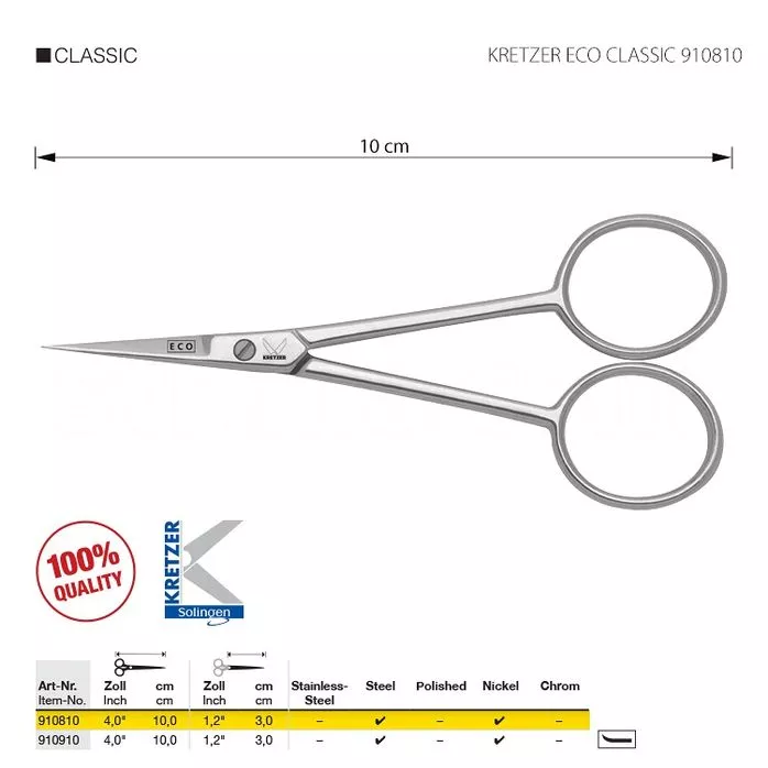KRETZER ECO CLASSIC 910810 - Nożyczki hafciarskie 10 cm