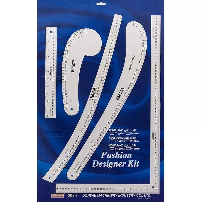 DW-FK03 METRIC Zestaw liniałów (krzywików) dla konstruktora odzieży 5 szt. aluminium
