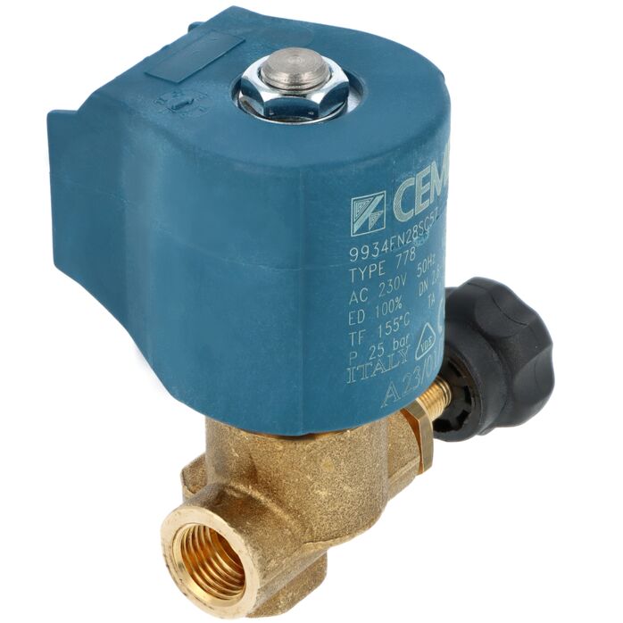 Elektrozawór kątowy CEME 2.8- 1/4" regulowany 230V, 50Hz do wytwornic pary