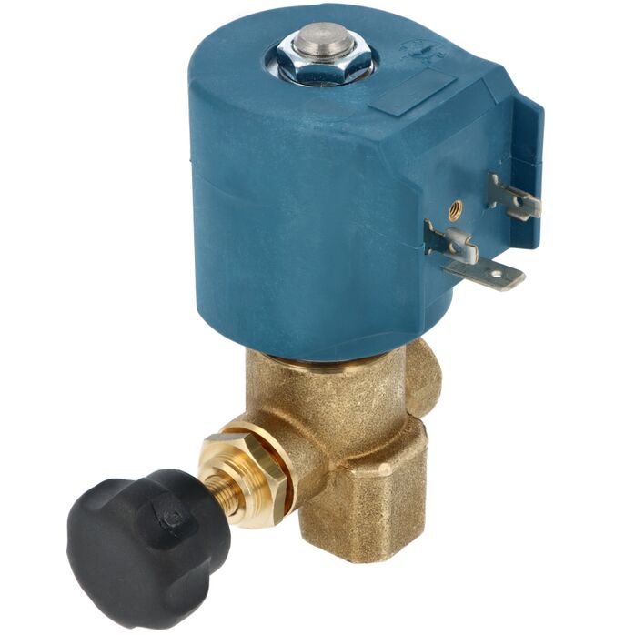 Elektrozawór kątowy CEME 2.8- 1/4"  z regulatorem wydatku przepływu do wytwornic pary