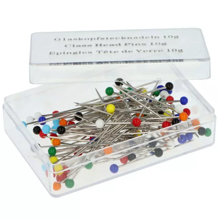 Szpilki krawieckie 32mm z kolorową szklaną główką op.10g (90szt.)