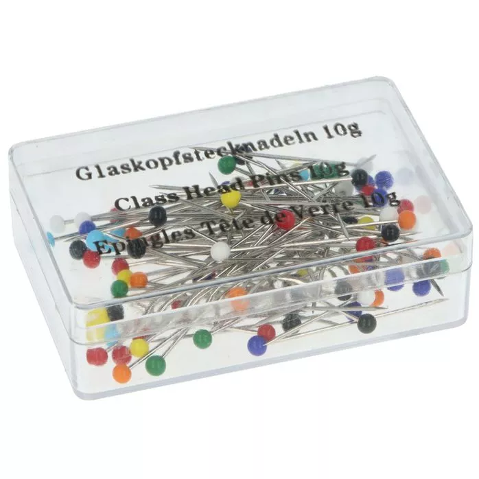 Szpilki krawieckie 32mm z kolorową szklaną główką op.10g (90szt.)