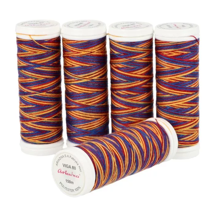 Nici do szycia Viga 80 9045 multicolor fioletowo-żółty 150m