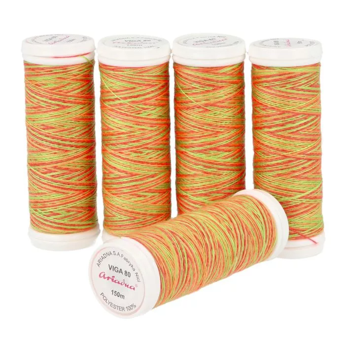 Nici do szycia Viga 80 9041 multicolor pomarańczowo-zielony 150m