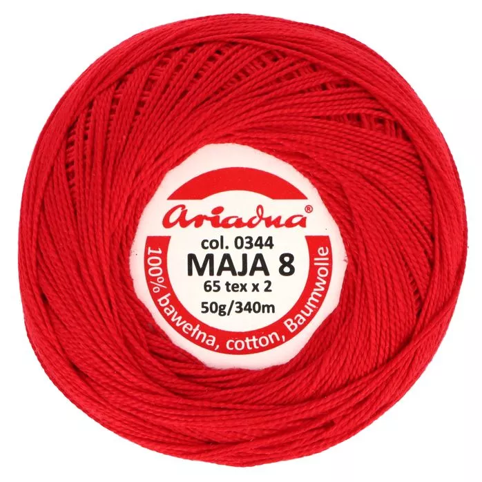 Kordonek Maja 8 50g 340m kolor 0344 czerwony