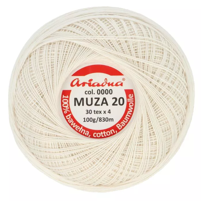 Kordonek Muza 20 100g 830m kolor 0000 naturalny