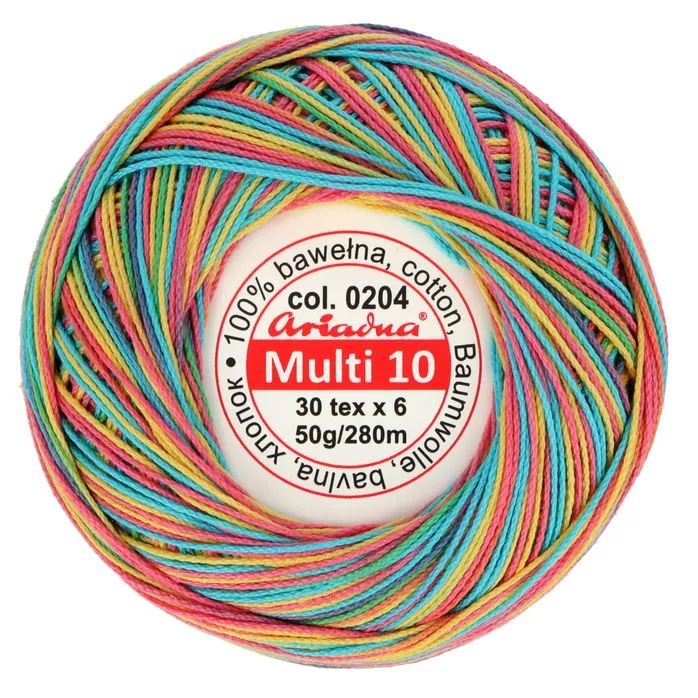 Kordonek Multi 10 50g 280m kolor 204 kolor niebieski-żółty-różowy-zielony