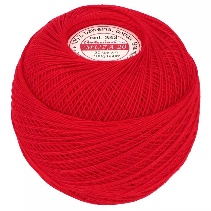 Kordonek Muza 20 100g 830m kolor 343 czerwony