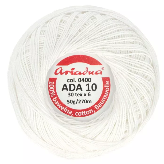 Kordonek ADA 10 50g 270m kolor 0400 biały