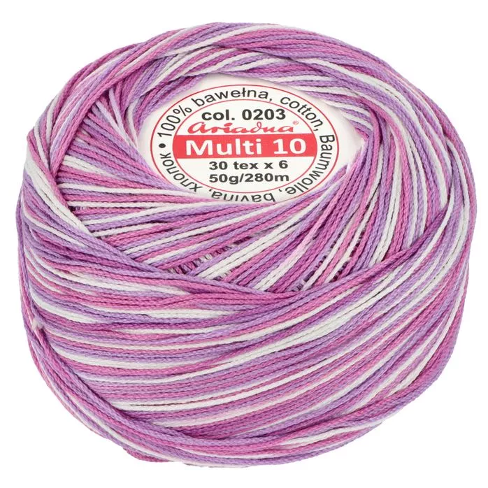 Kordonek Multi 10 50g 280m kolor 203 fioletowy-różowy-kremowy