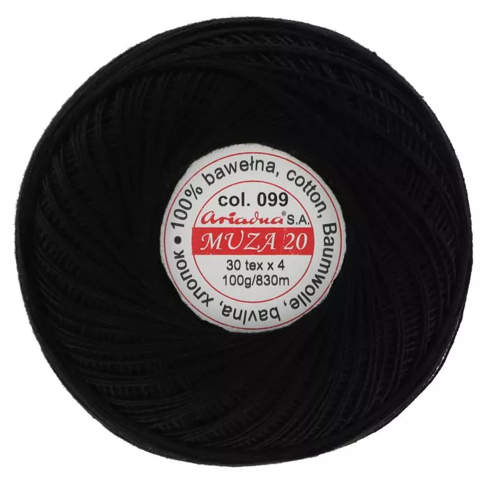 Kordonek Muza 20 100g 830m kolor czarny