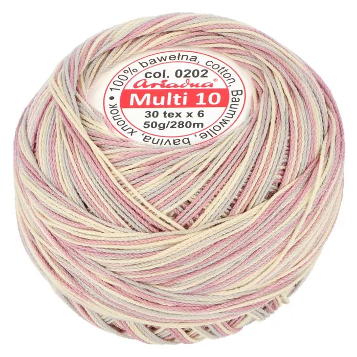 Kordonek Multi 10 50g 280m kolor 202 kremowy-różowy-szary