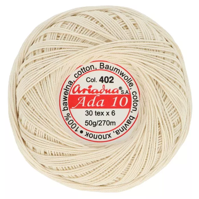 Kordonek ADA 10 50g 270m kolor 402 naturalny ecru