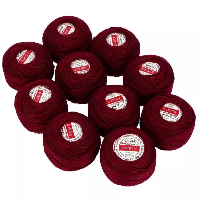 Kordonek Karat 8 10g 65m kolor 494 (1572) bordowy op.10szt.