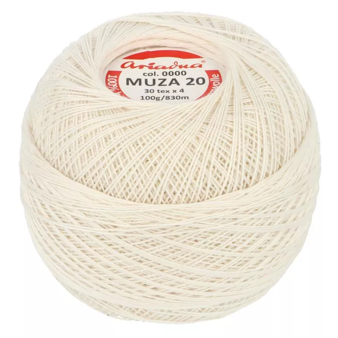 Kordonek Muza 20 100g 830m kolor 0000 naturalny