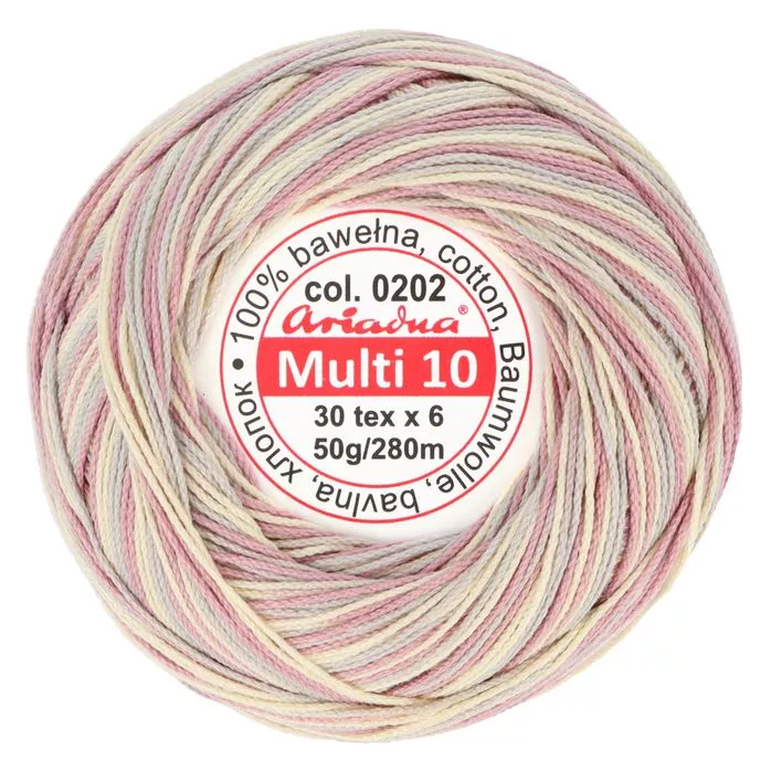 Kordonek Multi 10 50g 280m kolor 202 kremowy-różowy-szary