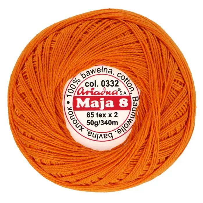 Kordonek Maja 8 50g 340m kolor 0332 pomarańczowy