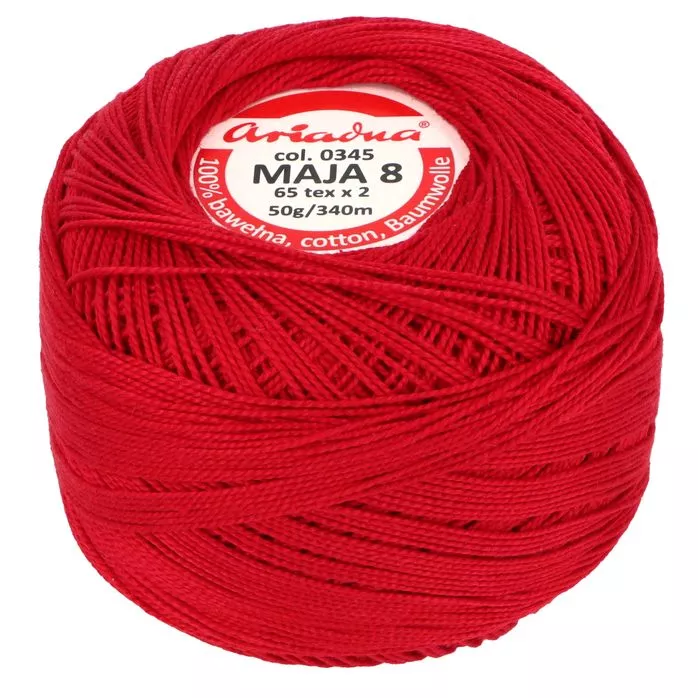 Kordonek Maja 8 50g 340m kolor 0345 czerwony