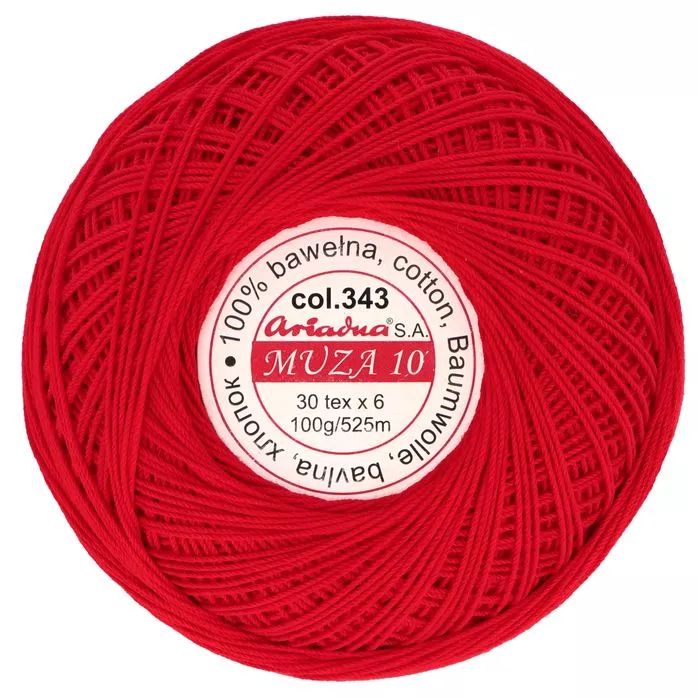 Kordonek Muza 10 100g 525m kolor 343 czerwony