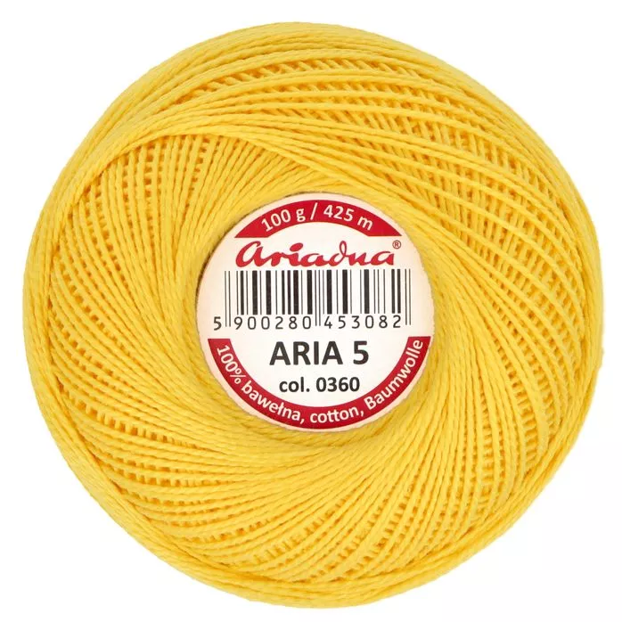 Kordonek Aria 5 100g 425m kolor 0360 żółty