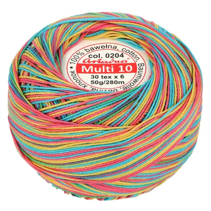 Kordonek Multi 10 50g 280m kolor 204 kolor niebieski-żółty-różowy-zielony