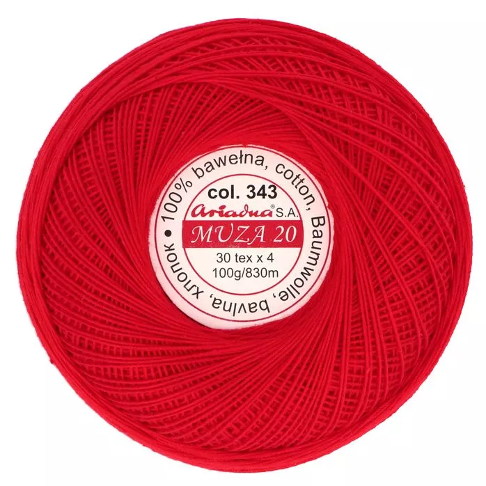 Kordonek Muza 20 100g 830m kolor 343 czerwony