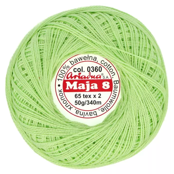 Kordonek Maja 8 50g 340m kolor 0360 zielony seledyn