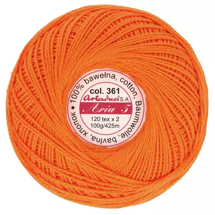 Kordonek Aria 5 100g 425m kolor 361 pomarańczowy