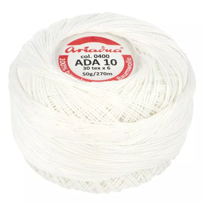 Kordonek ADA 10 50g 270m kolor 0400 biały
