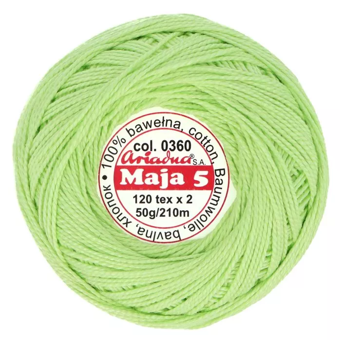 Kordonek Maja 5 50g 210m kolor 0360 zielony seledyn