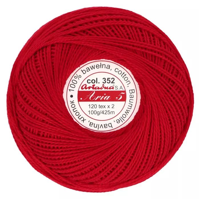 Kordonek Aria 5 100g 425m kolor 352 czerwony