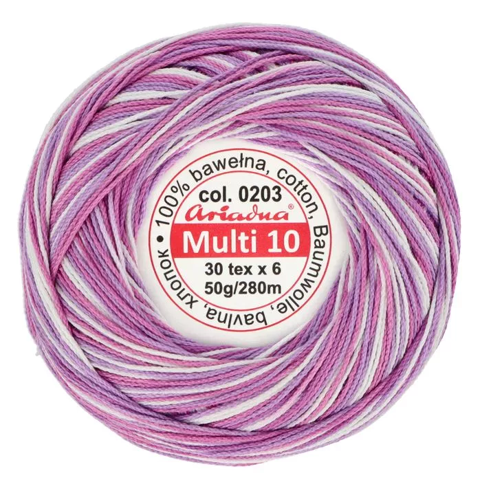 Kordonek Multi 10 50g 280m kolor 203 fioletowy-różowy-kremowy