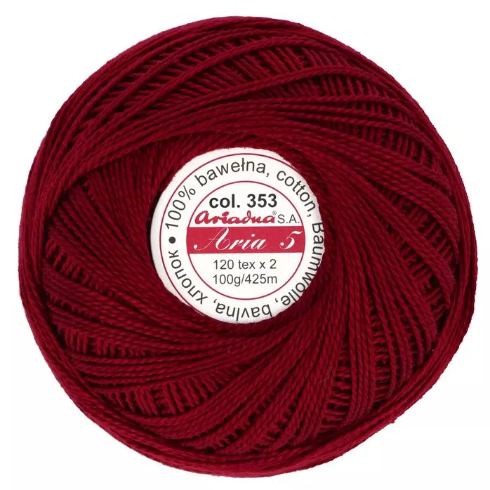 Kordonek Aria 5 100g 425m kolor 353 bordowy