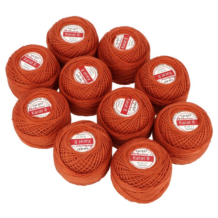 Kordonek Karat 8 10g 65m kolor 637 (1535) pomarańczowy ciemny op.10szt.