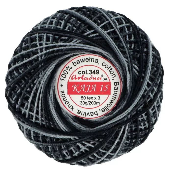 Kordonek Kaja 15 30g 200m kolor 349 szaro-czarny cieniowany