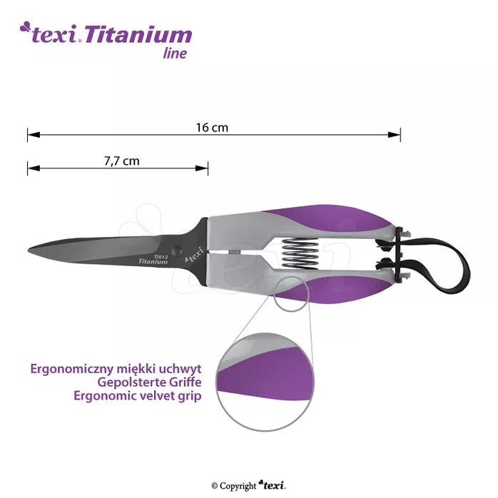 Nożyczki tapicerskie 16 cm TEXI TITANIUM Ti613 CRAFT do grubych materiałów tytanowe ostrza