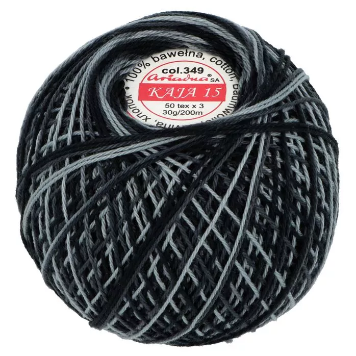 Kordonek Kaja 15 30g 200m kolor 349 szaro-czarny cieniowany