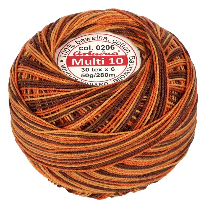 Kordonek Multi 10 50g 280m kolor 206 pomarańczowy-brązowy-beżowy