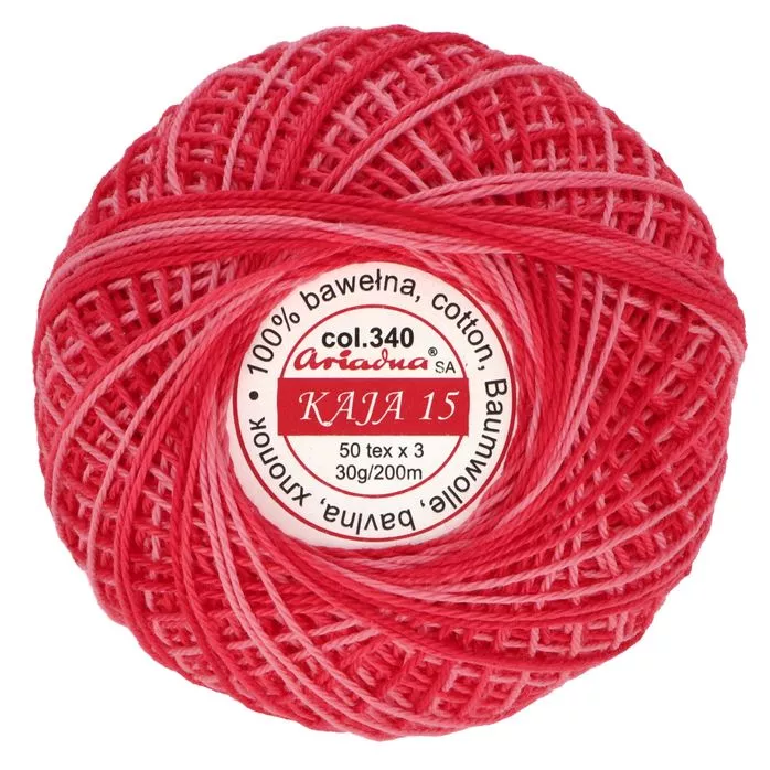 Kordonek Kaja 15 30g 200m kolor 340 czerwony cieniowany