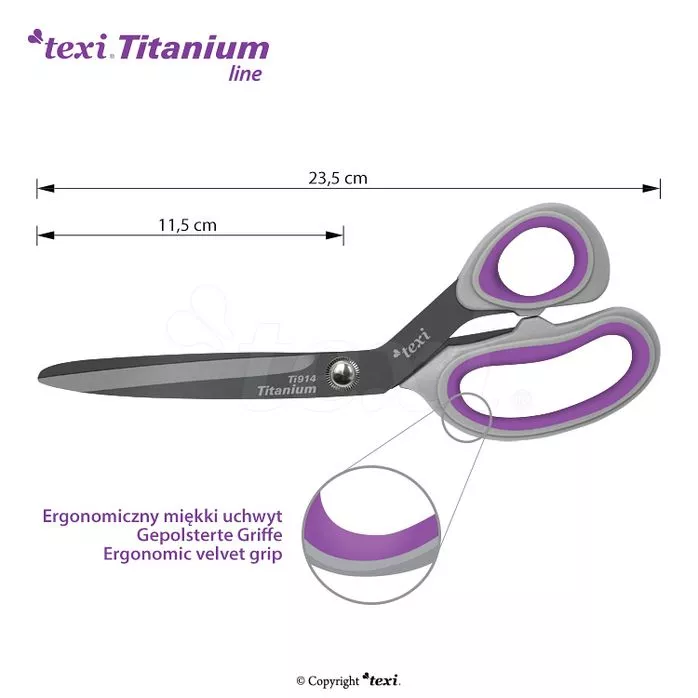 Nożyczki krawieckie 23,5 cm TEXI Titanium Ti914 - 9 1/4" tytanowe ostrza