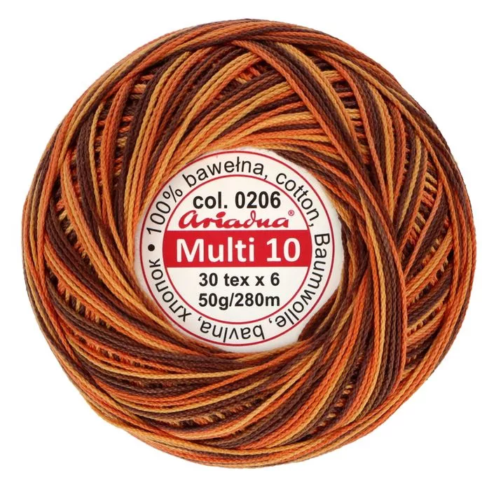 Kordonek Multi 10 50g 280m kolor 206 pomarańczowy-brązowy-beżowy