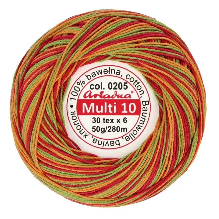 Kordonek Multi 10 50g 280m kolor 205 zielony-pomarańczowy-czerwony