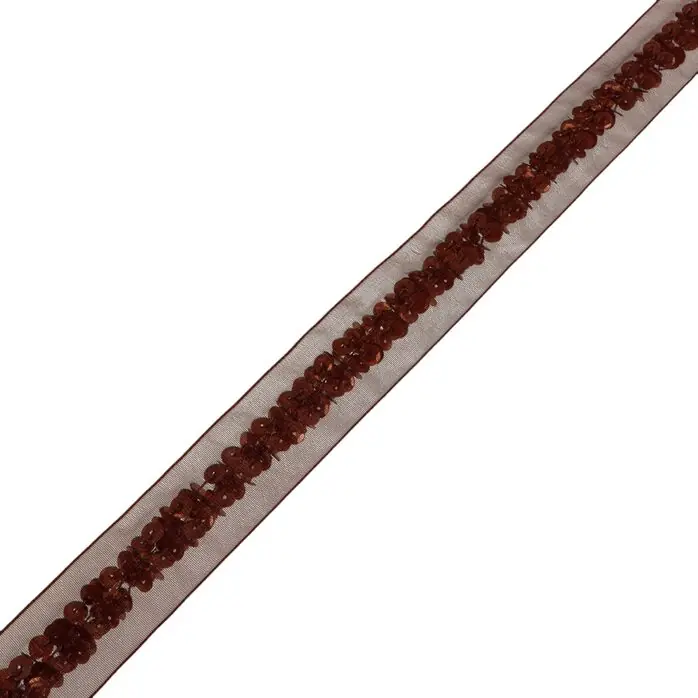 Taśma ozdobna 26mm z cekinami kolor brązowy 18mb