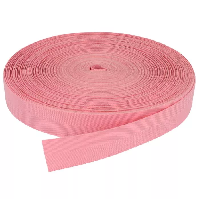 Taśma bawełniana jodełka 25mm kolor różowy 50mb