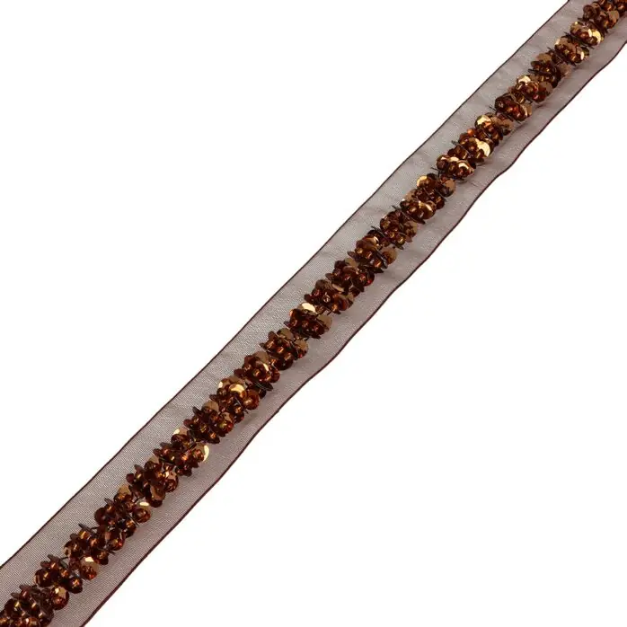 Taśma ozdobna 26mm z cekinami kolor brązowy 18mb