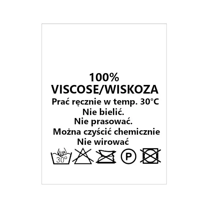 Wszywki surowcowo-ostrzegawcze 100% VISCOSE/WISKOZA 30° prać ręcznie B-So 034